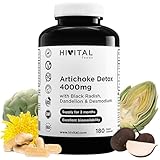 Artischocke Detox 4000 mg. 180 vegane Kapseln für 3 Monate. Mit Schwarzem Rettich, Löwenzahn und Desmodium. Ein harntreibendes Mittel, das Leber und Nieren entgiftet und die Verdauung verbessert.