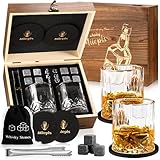 Whisky, Whisky Gläser Set, Whisky Steine Geschenkset, 8 Whiskey Steine & 2 Twisted Whisky Gläser & 2 Untersetzer, Geschenke für Männer