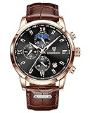 LIGE Herrenuhr Chronograph Multifunktionale Wasserdichter Business Casual Sport Leuchtende Datum Kalender Leder Strap Analog Quarz Armbanduhr für Männer Braun Schwarz