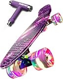 Deleven Skateboard mit LED Rollen, Skate Tool und ABEC 7 Lager - Kinder Erwachsene Anfänger - 56 cm