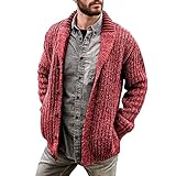 Strickjacke für Herren, aus Schalkragen, lässig, lange Ärmel, mit breiter Passform, Halskette, Schlüsselpullover, rot, XL