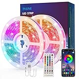 TVLIVE LED Strip 15m, RGB LED Streifen, Farbwechsel LED Lichterkette mit Fernbedienung, App-steuerung, 16 Mio. Farben, Sync mit Musik, LED Band für Schlafzimmer Küche Zuhause Schrankdek (7.5M*2)