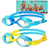 Starweh Schwimmbrille, (2er Pack) Kinderschwimmbrille mit Anti-Fog-Linse, wasserdichte Schwimmbrille, weiche Silikon-Schwimmbrille mit tragbarer Tasche für 3-14 Jahre alte Mädchen Jungen (blau+gelb)