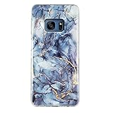 Marmor Hülle für Samsung Galaxy S7 Handyhülle, TPU Silikon Cover Glitzer Schutzhülle mit Floral Marble Muster Ultra Dünn Flexibel Bumper Case - Grau