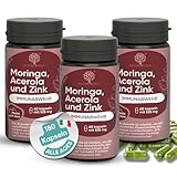 Immunabwehr Ergänzungsmittel mit Acerola und Moringa - Natürliches Vitamin C aus Acerola - Für Erwachsene und Kinder - Stärkt das Immunsystem natürlich mit Moringa, Acerola und Zink (180 Kapseln)