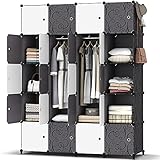 HOMIDEC Kleiderschrank, Tragbarer Regalsystem, 20 Würfel Schrank aus Kunststoff mit 3 Kleiderstange, Schlafzimmerschrank kleiderschrank Weiss für Schlafzimmer, 180 x 142 x 45cm