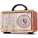 PRUNUS J-110 AM/FM/SW Retro Radio mit Bluetooth, Nostalgie Radio mit 3 Stromversorgungsoptionen, Gehäuse in Holzoptik, 5W-Lautsprecher mit Verbesserter Bass, Unterstützt USB/TF/AUX. Gold