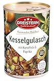 DREISTERN Kesselgulasch mit Kartoffeln und Paprika 400 g | leckeres Fertiggericht in der praktischen recycelbaren Konserve | Hausmacher Mahlzeit mit viel Fleisch und Gemüse