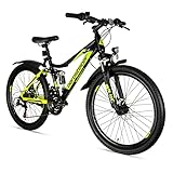 Bergsteiger Broome 24, 26 Zoll Kinderfahrrad, Shimano 21 Gang-Schaltung, StVZO, Mountainbike mit Vollfederung, Scheibenbremsen & Dynamo-Licht, geeignet für 8, 9, 10, 11, 12, 13 Jahre, Jungen & Mädchen