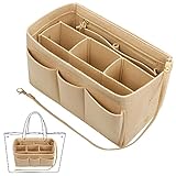 Fentar Handtaschen Organizer, Filz Taschenorganizer mit Mehrere Fächer, Organizer Tasche, Langlebig Taschenorganizer Shopper mit Reißverschluss, Innentaschen für Handtaschen (27x16x15cm, Beige)