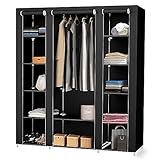 Flyelf Kleiderschrank, Faltschrank, Stoffschrank Schrank mit Kleiderstange (Schwarz, 172x134x43cm)