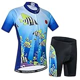 Kinder-Radtrikot-Set, gepolsterte Shorts, kurzärmelig, Mountainbike-T-Shirt, Fahrrad-Top, Mädchen, Jungen, Fahrradbekleidung, Cd2010-1, 48