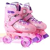 Fatazoii Rollschuhe,Kinder Rollschuhe mit Leuchtenden für Rädern 3-6 Jahre alt,4 Größen Verstellbar Anfänger Quad Roller Skates,Ideal für Geburtstags,Weihnachts und Neujahr Geschenke,S