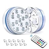 Pecosso Unterwasser Licht,13 Wasserdichtes LED-Tischleuchten mit Magnet, Saugnapf, Funkfernbedienung mit Timer, batteriebetriebene Dekorationsleuchte f¨¹r Aquarium, Pool(2er Pack)