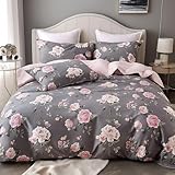 Boqingzhu 3D Bettwäsche 135x200cm Blumen Rosen Grau Rosa Aesthetic Vintage Florale Wende Bettwäsche Set Blumenmuster Rosenmuster Bettbezug und Kissenbezug 80x80cm mit Reißverschluss