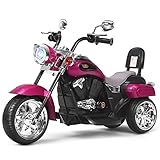 COSTWAY 6V Elektro Motorrad Kinder mit verstellbaren Scheinwerfer, Dreirad Elektromotorrad mit Sound ｜ Hupe ｜ Rückspiegel ｜ Pedale, Geschwindigkeit 2,5-3 km/h (Rosa)