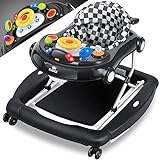 KIDIZ® 4in1 Lauflernhilfe Babywalker Spiel- und Lauflernwagen Gehfrei - Schaukelfunktion Babywippe mit Rollen, Licht, Musik,Spielecenter Esstisch Laufstuhl Laufhilfe babys ab 6 Monaten Klappbar Black