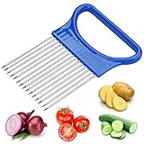 THETAG Zwiebelschneider,Gemuseschneider Maschine Shrendders & Slicer, Tomate, Zwiebel Zitrone Gemüse Slicer Schnitthilfe Halterführung Slicing Cutter Sicher Gabel（Blau）