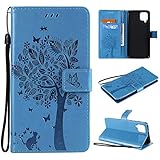 Fatcatparadise Kompatibel mit Samsung Galaxy A6 2018 Hülle, Handyhülle Samsung A6 2018, Prägung Muster Schutzhülle PU Leder Wallet Case Klappbar Flip Hülle Brieftasche Ledertasche (Blau)