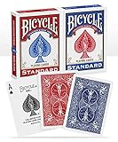 Bicycle 1001781 Kartendeck Standard 2er-Pack Rot & Blau Rommé-Karten, Pokerkarten, Zauberkarten/Klassische Rider Back Rückseite/hochwertiges Kartenspiel, ab 10 Jahren, Poker