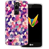 Mobilefox Grafik transparente Silikon TPU Schutzhülle 0,7mm dünne Handy Soft Case für LG K8 Grafik Würfel Rosa - Cover Gel Hülle