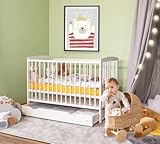 Alcube® Mitwachsendes Babybett 60x120 EMMI inkl. Schubladen und Lattenrost Gitterbett 120x60 cm Baby Bett Höhenverstellbar und Umbaubar Beistellbett mit entnehmbaren Stangen - Weiß