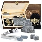 Whisiskey - Whisky Steine Set – Geschenke Fur Männer – Whisky Zubehör – Eiswürfel Wiederverwendbar - Männergeschenke - 12 Whiskey Steine, Flaschenverschluss & Zange einbegriffen