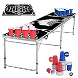 ACXIN Bierpong Tisch Set für Erwachsene, inkl. 5 Bälle und 100 Becher, Becherhalter, Höhenverstellbar/Klappbar – Beer Pong Tische, Beerpong, Bier Pong, Partytisch, Trinkspiele, Schwarz