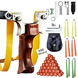 NWIWI Steinschleuder Profi Für Jagd,Edelstahl & Rosenholz Sport Outdoor Professionelle Schleuder Set,Zwille mit Einfache Clip-Anbindung,Slingshot mit 300 Tonkugeln+6 Gummibändern+Montageanleitung