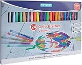 Stylex 43834 - Gelschreiber, 24 Gelstifte im Set, sortiert in 8 Metallicfarben, 8 Neonfaben und 8 Glitterfarben, zum Schreiben, Malen und Verzieren