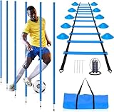 YGORTECH Slalomstangen Fussball Trainingsset Set Slalom Poles 6 Slalom Stangen mit Koordinationsleiter 6m,12 Hütchen Fussball trainingszubehör für Koordinationstraining, Slalom, Fußball, Hundesport