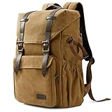 bagsmart Fotorucksack DSLR Kamerarucksack Canvas Diebstahlsicher Wasserabweisend mit Regenschutz für 15 Zoll Laptop, Spiegelreflexkamera, Objektive, Zubehör, Stativ (Khaki)