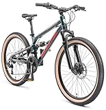 BIKESTAR Kinder Fahrrad Aluminium Fully Mountainbike 21 Gang Shimano, Scheibenbremse ab 9-14 Jahre | 24 Zoll Kinderrad Vollgefedert MTB | Grün