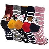 ZFSOCK Kindersocken Socken Mädchen 31-34: Bunte Kinder Sneaker Socken aus Baumwolle Lustige Motiv Karikatur Tier Katze Weihnachten Geschenkideen 5 Paare