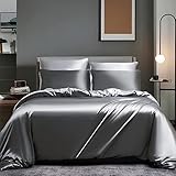 Boqingzhu Satin Seide Bettwäsche 135x200cm Grau Dunkelgrau Anthrazit Hellgrau Uni Luxus Glanzsatin Wende Kühlende Bettwäsche Set Glatt Glänzend Bettbezug und Kissenbezug 80x80cm