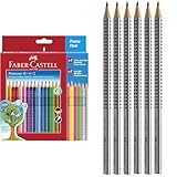 Faber-Castell 201540 - Buntstifte Set für Kinder und Erwachsene & 117697-6 Bleistifte GRIP 2001, Härtegrad: HB, Schaftfarbe: silber