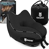 SNUGL Nackenkissen Memory Foam Waschbar & Verstellbar | Kuscheliges Nacken Reisekissen Für Flugzeug, Auto & Unterwegs | Reise-Kissen Nackenhörnchen, Neck Travel Pillow (Schwarz, Erwachsener Normal)