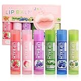 Lippenpflege Set - 6 Fruchtig Befeuchtend Lippenbalsam Set - Lang Anhaltend Feuchtigkeitsspendend Nicht Klebend Lip Balm Lippenpflegestift - Weiche Lippen, Enthält Honig - Für Trockene Lippen