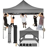 COBIZI Pavillon 3x3 Wasserdicht Stabil Winterfest mit Seitenwand u Sandsack,Popup Faltpavillon Partyzelt,Sonnenschutz Gartenpavillon für Strand Hochzeit Camping mit Tasche mit Rollen(3 mal 3m Grau)