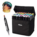 Touchbool 40 Farbige Marker Set, Graffiti Pens, Marker Stift Set Doppelspitze Textmarker, für Manga Kunstler Sketch Marker Stifte Set Mit Aufbewahrungstasche