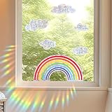 TNSLAND Regenbogen Fensterbilder Weiße Wolken Rainbow Suncatcher Sticker Vogelschutz für Glasscheiben Regenbogen Aufkleber Prisma Fensteraufkleber Sonnenfänger Sticker Fbunt Ensterfolie Glastüren