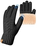 ARFNKIM Damen Winterhandschuhe mit Fleecefutter, Touchscreen Warme Gedehnt Dicke Strickhandschuhe Wollhandschuhe Thermohandschuhe Outdoor Winter Geschenke für Herren und Damen (schwarz)