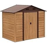 Outsunny Geräteschuppen Geräteschrank Schuppen Gerätehaus Gartenhaus Holzmaserungsimitat+Kaffee L152 x B235,7 x H208,7 cm