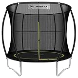 Ultrasport Garten Trampolin mit 244 cm Durchmesser, mit Elastik-Seilsystem statt Sprungfedern, kein Quietschen, belastbar bis 100 kg, Trampolin Komplettset, Farbe: Schwarz