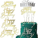 Irikdescia® 6 Packungen Happy Birthday-Kuchenaufsätze, Verschiedene Formen, um Geburtstagskuchen glänzen zu Lassen, Schmetterling Acryl Geburtstagsparty-Zubehör (Gold, Silber)