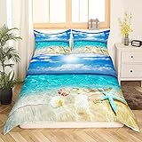 Loussiesd Ozean Bettwäsche 135x200cm Kinder Frauen Mädchen Sandstrand Meerwasser des blauen Himmels Bettwäsche Set Hawaii Ferien 3D Ozean Sandstrand Bettbezug Set Leicht Mikrofaser, Blau