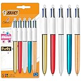 BIC 4 Farben Kugelschreiber Set 4 Colours Shine, in verschiedenen Farben, 5er Pack, Ideal für das Büro, das Home Office oder die Schule