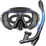 Dorlle Schnorchelset Schnorcheln Set mit Schnorchel und Taucherbrille，wasserdichte Tauchmaske Anti-Fog Anti-Leck aus Gehärtetem Glas，mit 3-Kanal Premium Dry Schnorchel für Erwachsene ，Schwarz/blau