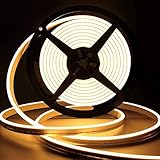 Lamomo LED Strip Warmweiss, 12V Dimmbar Neon LED Streifen, 5M Wasserdicht 3000K LED Lichtband, Silikon DIY Flexibel Lichtleiste mit Netzteil und Controller für Innen Aussenbereich Heim Küche Deko