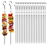 20 Stück Edelstahl Grillspieße,30cm Grillspieße edelstahl,Lange Grillspieße Kebab Spieße,Wiederverwendbare Edelstahl Schaschlikspieße,BBQ Grillspieß für Grillpartys Freien und im Gar